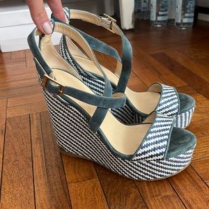 Jimmy Choo suede and woven platform wedge sandals